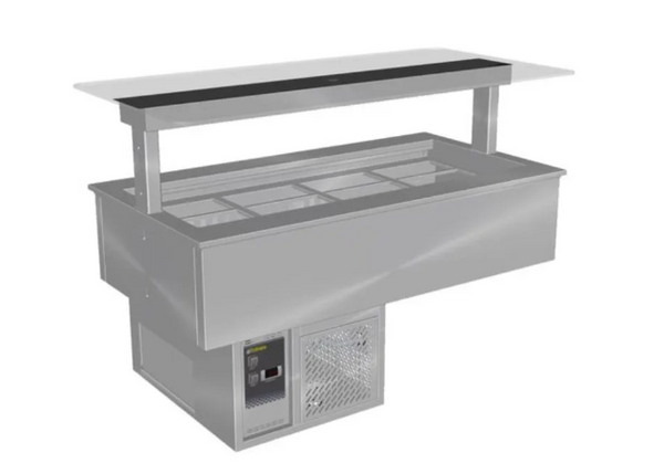 Culinaire CR.CWCF.U.GSF.4 | 4 Bay | Under Bench | Self Contained Cold Well | Flat Glass Gantry  | Refrigerated Counter Line
