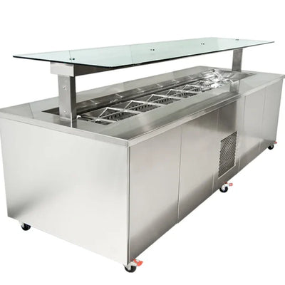 Culinaire CR.IBSS.CWCF.U.GSF.8 | 8 Bay | S/S Top & Panels | Flat Glass Gantry | Mobile Refrigerated | Island Buffet Fridge