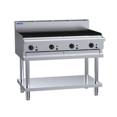 Luus CS-12C-R 1200 Wide Chargrill & Shelf with Ceramic Rocks