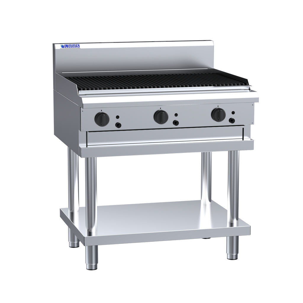 Luus CS-9C-R 900 Wide Chargrill & Shelf with Ceramic Rocks
