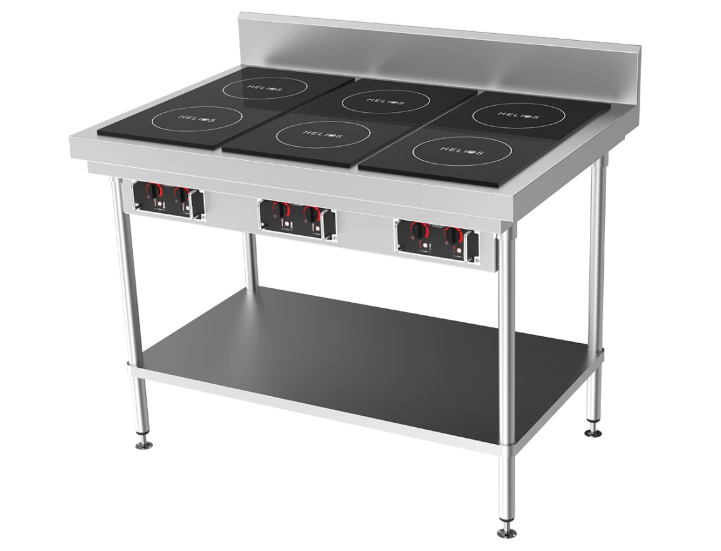 CookTek HRD.9500.FB35.4.1200 | Helios 1200mm | Freestanding with Splashback | 30A | 3x Dual Hob Induction Bench | Cooktop