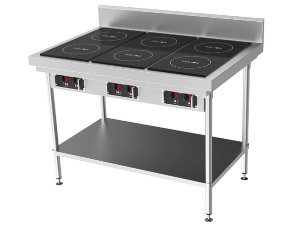 CookTek HRD.9500.FB35.4.1200 | Helios 1200mm | Freestanding with Splashback | 30A | 3x Dual Hob Induction Bench | Cooktop
