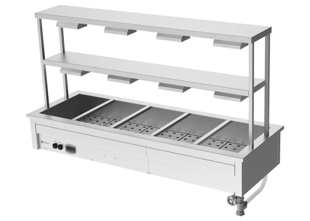 Culinaire CH.BM.D.GDB.5 | 5 Module Drop In | Commercial Bain Marie | Benchtop | with Double Gantry | and Heat Lamps | Bain Marie