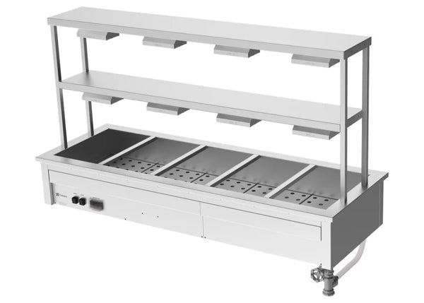 Culinaire CH.BM.D.GDB.5 | 5 Module Drop In | Commercial Bain Marie | Benchtop | with Double Gantry | and Heat Lamps | Bain Marie