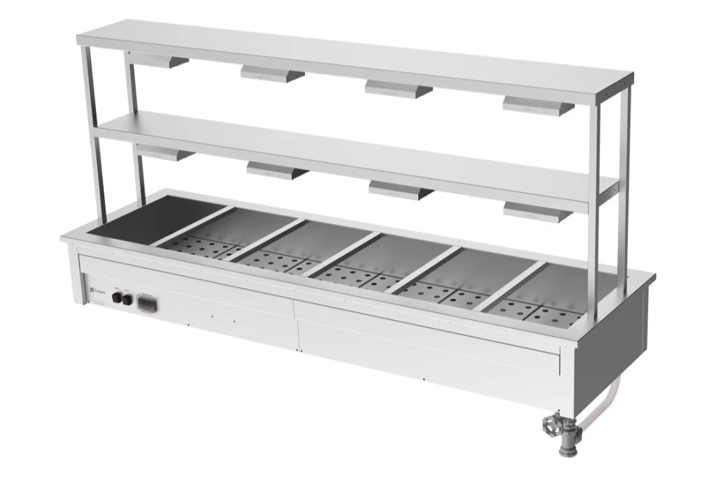 Culinaire CH.BM.D.GDB.6 | 6 Module Drop In | Commercial Bain Marie | Benchtop | with Double Gantry | and Heat Lamps | Bain Marie