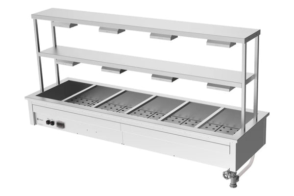 Culinaire CH.BM.D.GDB.6 | 6 Module Drop In | Commercial Bain Marie | Benchtop | with Double Gantry | and Heat Lamps | Bain Marie