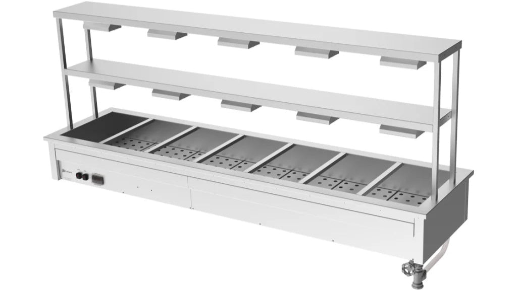 Culinaire CH.BM.D.GDB.7 | 7 Module Drop In | Commercial Bain Marie | Benchtop | with Double Gantry | and Heat Lamps | Bain Marie