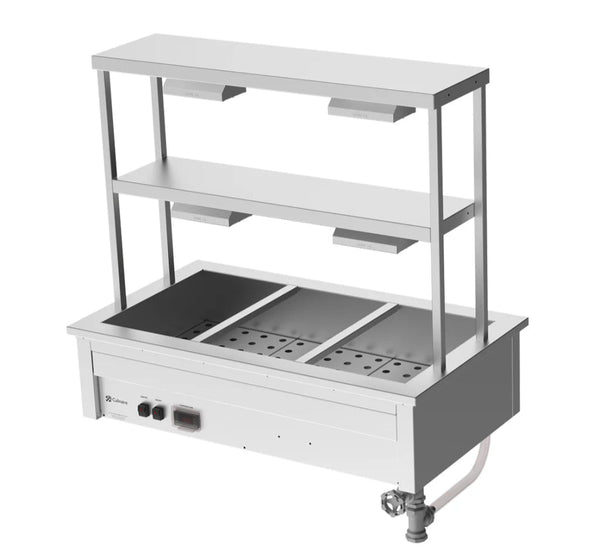 Culinaire CH.BM.D.GDD.3 | 3 Modules | Commercial Bain Marie | Benchtop | with Double Gantry | and Heat Lamps to Bottom Shelf | Bain Marie