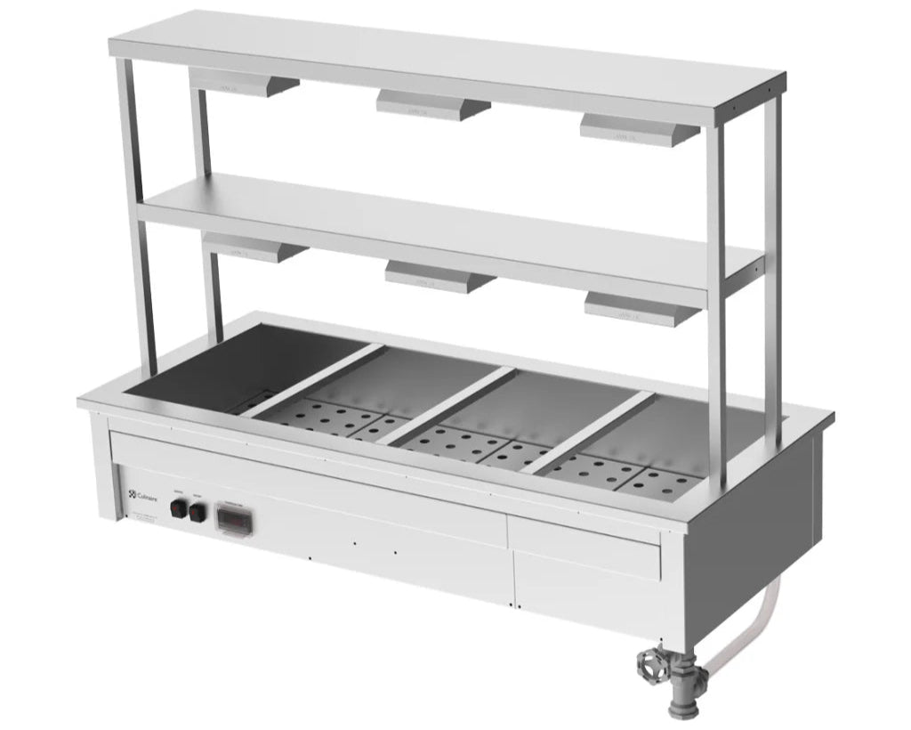 Culinaire CH.BM.D.GDD.4 | 4 Modules | Commercial Bain Marie | Benchtop | with Double Gantry | and Heat Lamps to Bottom Shelf | Bain Marie