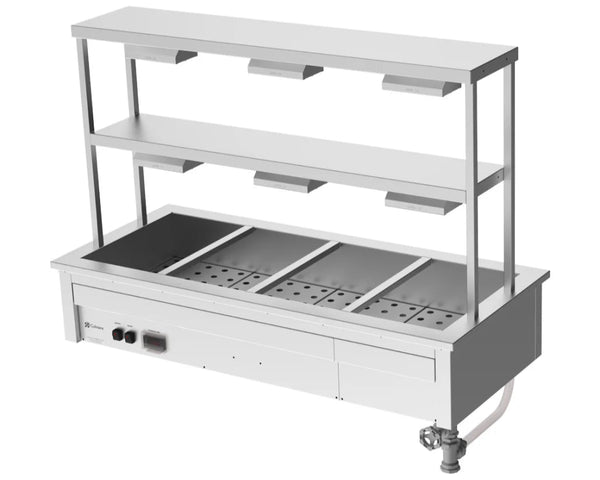 Culinaire CH.BM.D.GDD.4 | 4 Modules | Commercial Bain Marie | Benchtop | with Double Gantry | and Heat Lamps to Bottom Shelf | Bain Marie
