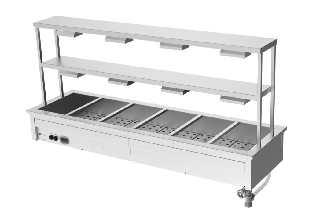 Culinaire CH.BM.D.GDD.6 I Commercial Bain Marie I Benchtop Bain Marie I with Double Gantry I and Heat Lamps to Bottom Shelf I 6 Modules I Bain Marie