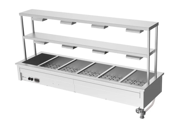 Culinaire CH.BM.D.GDD.6 I Commercial Bain Marie I Benchtop Bain Marie I with Double Gantry I and Heat Lamps to Bottom Shelf I 6 Modules I Bain Marie
