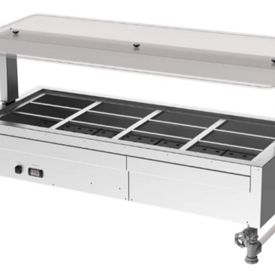 Culinaire CH.BMC.U.GSF.4 | 4 Bay | Bain Marie Drop In | Commercial Bain Marie | Undercounter | Flat Glass Gantry | Under Bench | Bain Marie