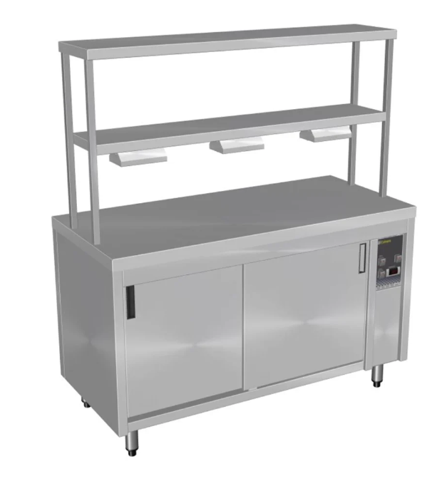 Culinaire CH.HC.I.GDB.5 | 5 Bay | Island | Hot Cupboard | Warming Cupboard | with 2 Tier Gantry | and Heat Lamps to Bottom Shelf | Heated Cupboard