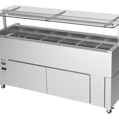Culinaire CR.IB.CLCBF.GCF.6 | 6 Bay | Slimline Mobile | Buffet Refrigerator | Island Buffet Fridge | Flat Glass Gantry | Mobile Refrigerated Buffet