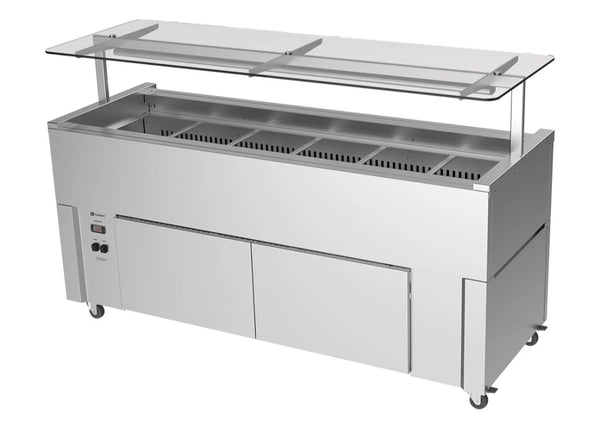 Culinaire CR.IB.CLCBF.GCF.6 | 6 Bay | Slimline Mobile | Buffet Refrigerator | Island Buffet Fridge | Flat Glass Gantry | Mobile Refrigerated Buffet