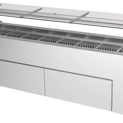 Culinaire CR.IB.CLCBF.GCF.8 | 8 Bay | Slimline Mobile | Buffet Refrigerator | Island Buffet Fridge | Flat Glass Gantry| Mobile Refrigerated Buffet