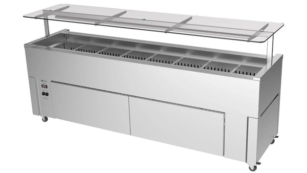 Culinaire CR.IB.CLCBF.GCF.8 | 8 Bay | Slimline Mobile | Buffet Refrigerator | Island Buffet Fridge | Flat Glass Gantry| Mobile Refrigerated Buffet