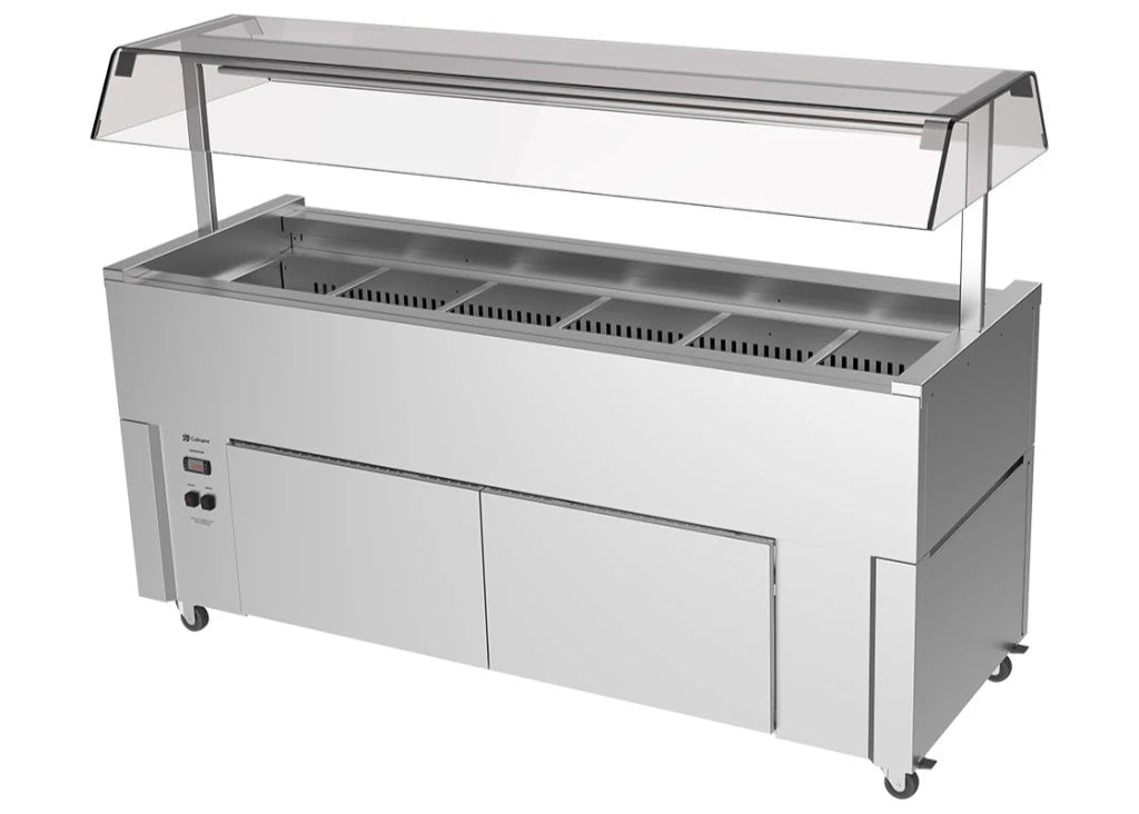 Culinaire CR.IB.CLCBF.GCP.6 | 6 Bay | Slimline Mobile | Buffet Refrigerator | Island Buffet Fridge | Angled Perspex Gantry | Mobile Refrigerated Buffet