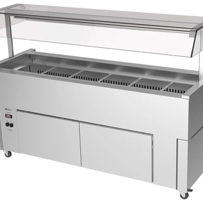 Culinaire CR.IB.CLCBF.GCP.6 | 6 Bay | Slimline Mobile | Buffet Refrigerator | Island Buffet Fridge | Angled Perspex Gantry | Mobile Refrigerated Buffet