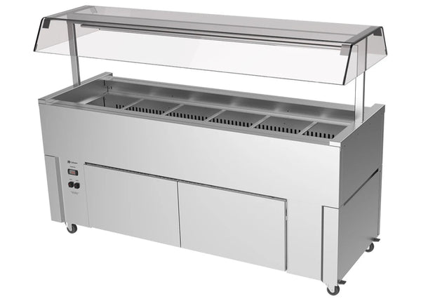 Culinaire CR.IB.CLCBF.GCP.6 | 6 Bay | Slimline Mobile | Buffet Refrigerator | Island Buffet Fridge | Angled Perspex Gantry | Mobile Refrigerated Buffet