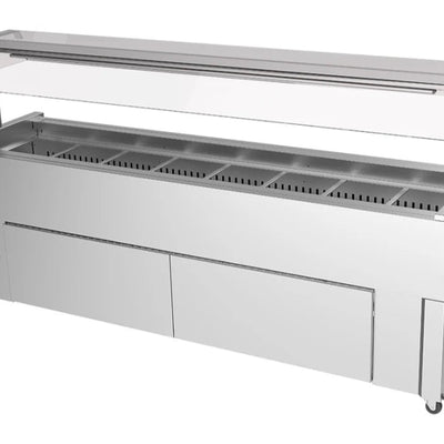 Culinaire CR.IB.CLCBF.GCP.8 | 8 Bay | Slimline Mobile | Buffet Refrigerator | Island Buffet Fridge | Angled Perspex Gantry| Mobile Refrigerated Buffet