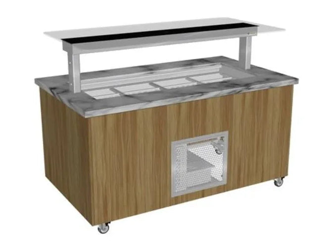 Culinaire CR.IBGJ.CWCF.U.GSF.4 | 4 Bay | Stone Top & Joinery Panels | Flat Glass Gantry | Mobile Refrigerated | Island Buffet Fridge