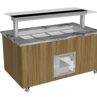Culinaire CR.IBGJ.CWCF.U.GSF.6 | 6 Bay | Stone Top & Joinery Panels | Flat Glass Gantry | Mobile Refrigerated | Island Buffet Fridge