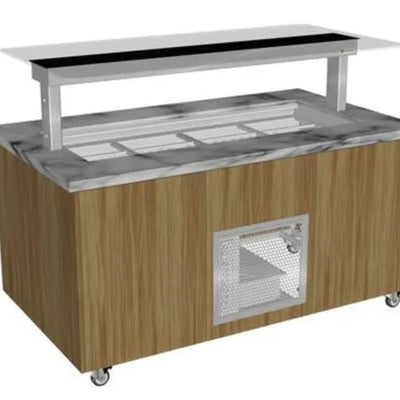 Culinaire CR.IBGJ.CWCF.U.GSF.8 | 8 Bay | Stone Top & Joinery Panels | Flat Glass Gantry | Mobile Refrigerated | Island Buffet Fridge