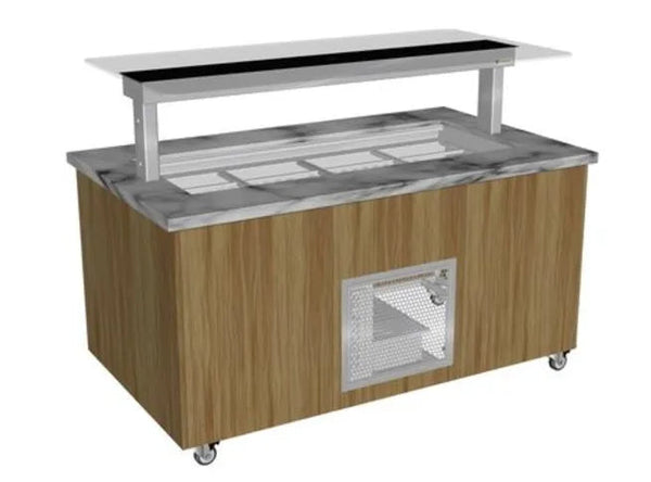 Culinaire CR.IBGJ.CWCF.U.GSF.8 | 8 Bay | Stone Top & Joinery Panels | Flat Glass Gantry | Mobile Refrigerated | Island Buffet Fridge