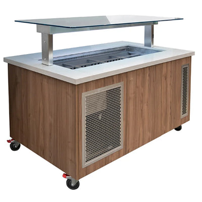 Culinaire CR.IBSJ.CWCF.U.GSF.6 | 6 Bay | S/S Top & Joinery Panels | Flat Glass Gantry | Mobile Refrigerated | Island Buffet Fridge