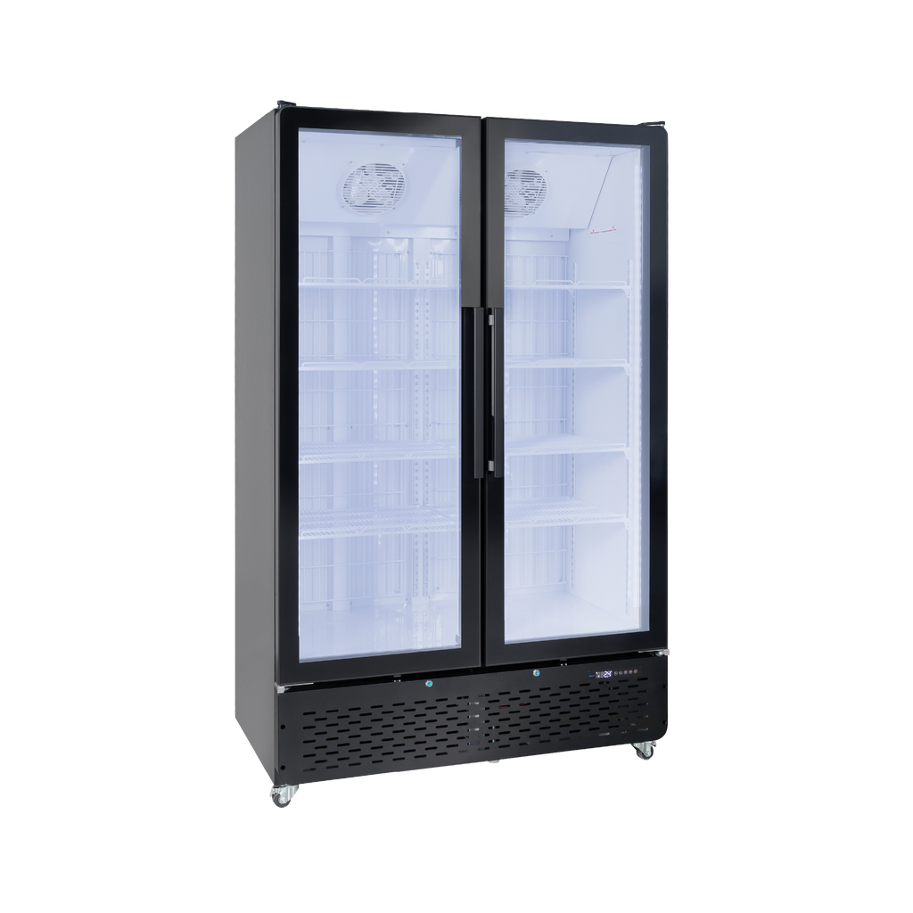 Exquisite DF1000B | Two Glass Door Upright Display Freezers Black 951 Litre