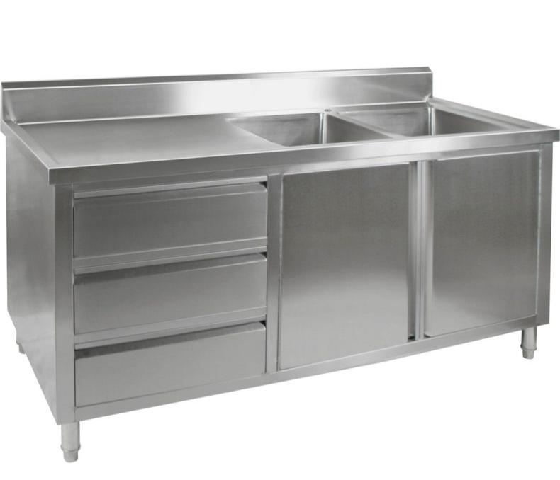Stainless Steel Kitchen Cabinets, DSC-2400L-H, Kitchen Cabinet, Double Kitchen Sink, Left Sink