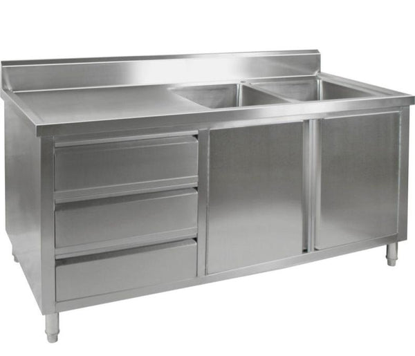 Stainless Steel Kitchen Cabinets, DSC-2400L-H, Kitchen Cabinet, Double Kitchen Sink, Left Sink