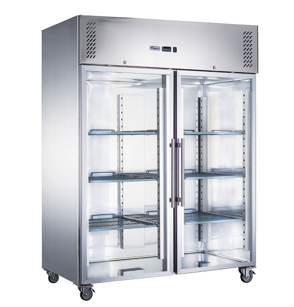 F.E.D XURF1200G2V | Stainless Steel Freezer | 2 Glass Door Freezer | Upright Freezer