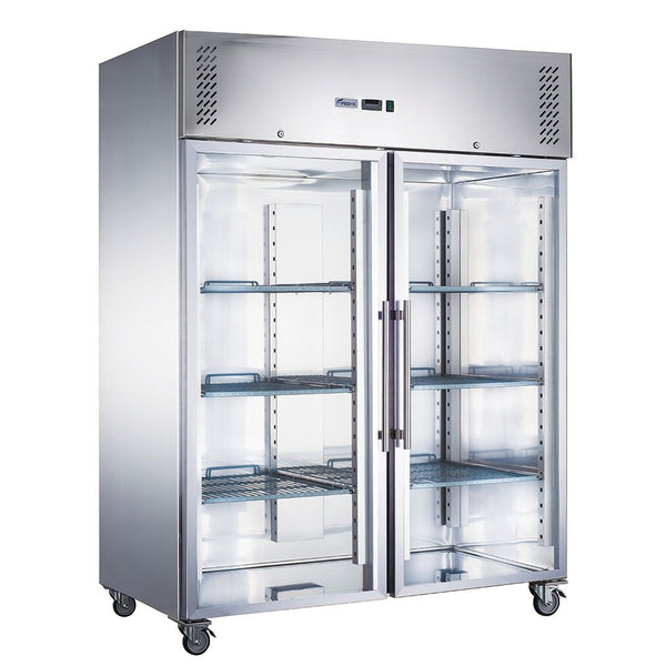 F.E.D XURF1410G2V | Stainless Steel Freezer | 2 Glass Door Freezer | Upright Freezer