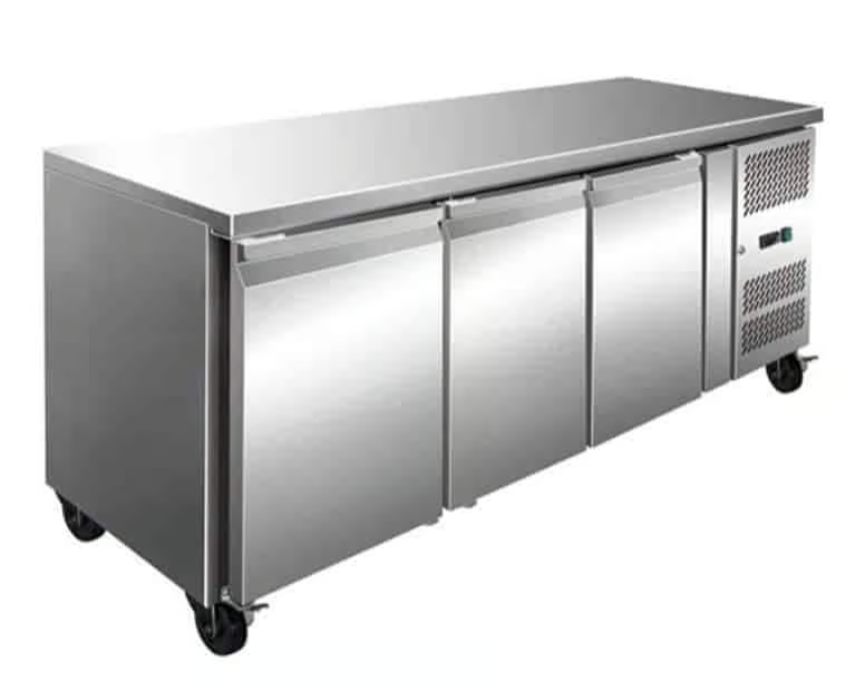 FED PA3100TNC | 3 Solid Doors | Refrigerated | Passthrough Ventilated | PA Central Counter | Workbench Fridge | 580L