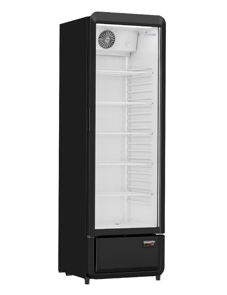 FED SDC-258B | Thermaster Upright Glass Door | Upright Dink Fridge | 258L 4 Shelf Black | Beverage Fridge