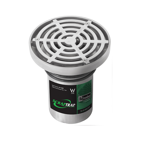 3monkeez FW-150BR Floor Waste With Fixed Strainer And Removable Basket, Suits 100mm Pipe, 304 SS