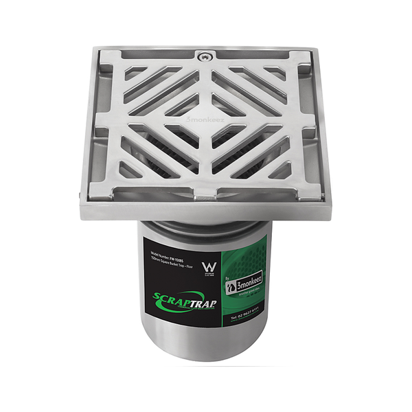 3monkeez FW-150BS Floor Waste With Fixed Strainer And Removable Basket, Suits 100mm Pipe, 304 SS