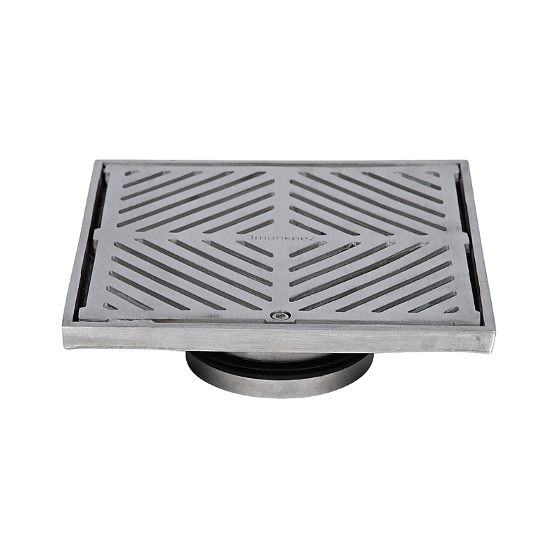 3monkeez FW-200S-316 200mm Square Floor Waste Only (No Strainers), Suits 100mm Pipe - Pipe. 316 Grade