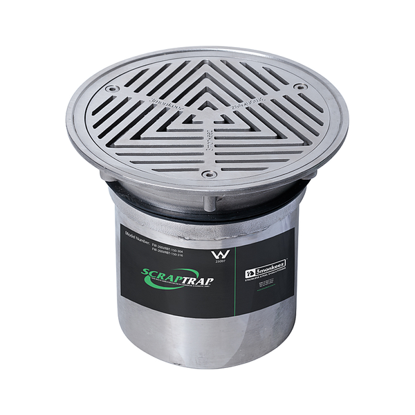 3monkeez FW-200VRBT-150-316 200mm Round Vinyl Floor Waste With Vinyl Clamp, Fixed Strainer And Removable Basket, Suits 150mm Pipe - 316 Grade