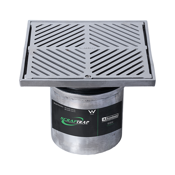 3monkeez FW-225BS-150-316 225mm Square Floor Waste With Fixed Strainer And Removable Basket, Suits 150mm Pipe - 316 Grade