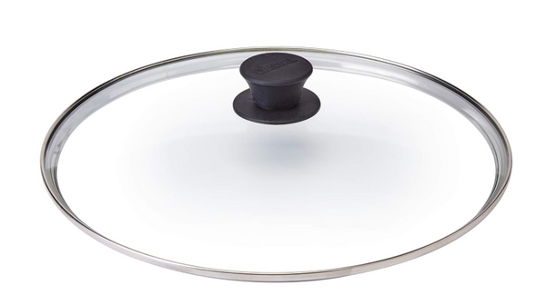 GKA-LID-LG | Toughened Glass Lid | Stainless Steel Rim | Black Silicone Handle | Large