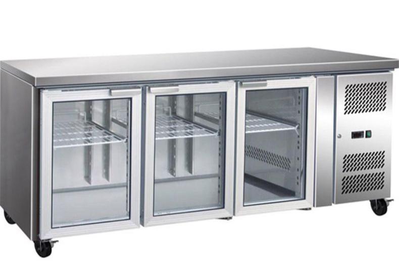 3 Door Bench Fridge, F.E.D, GN3100TNG, Gastronorm, Glass Door