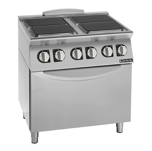 Giorik CE94QET| 900 Series | 4x Square Hot Plates | Electric Range on Electric Oven | On Open Base |Standard Electric Oven