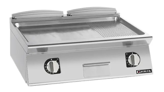 Giorik FME741TCRXT | 700 Series | 800mm Wide | 1/3 Ribbed 2/3 Smooth Satin Chrome Plate | Electric Frytop
