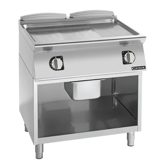 Giorik FME941GCRXT| 900 Series | 800mm Wide | On Open Base | 1/3 Ribbed 2/3 Smooth Satin Chrome | Electric Frytop
