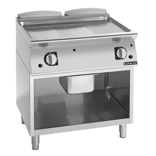 Giorik FMG941GCRXT| 900 Series | 800mm Wide | On Open Base | 1/3 Ribbed 2/3 | Smooth Satin Chrome Plate | Gas Frytop