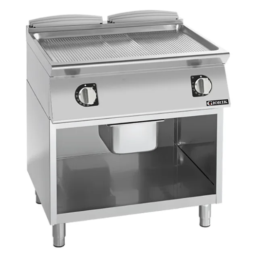 Giorik FRE741GCRXT | 700 Series | 800mm Wide | Ribbed Satin Chrome| On Open Base | Electric Frytop